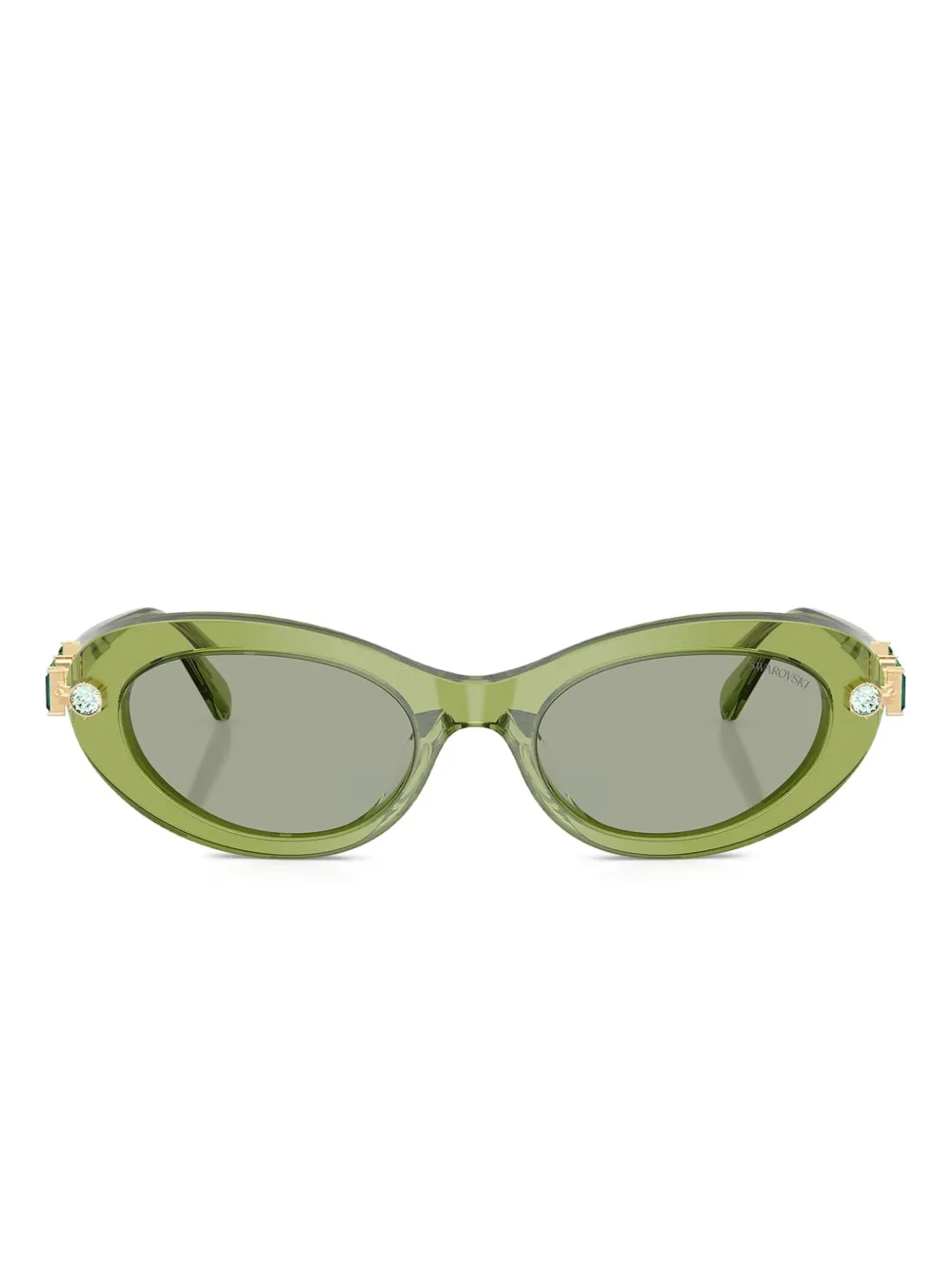 Swarovski Eyewear Crystal-embellished Oval-frame Sunglasses In 그린