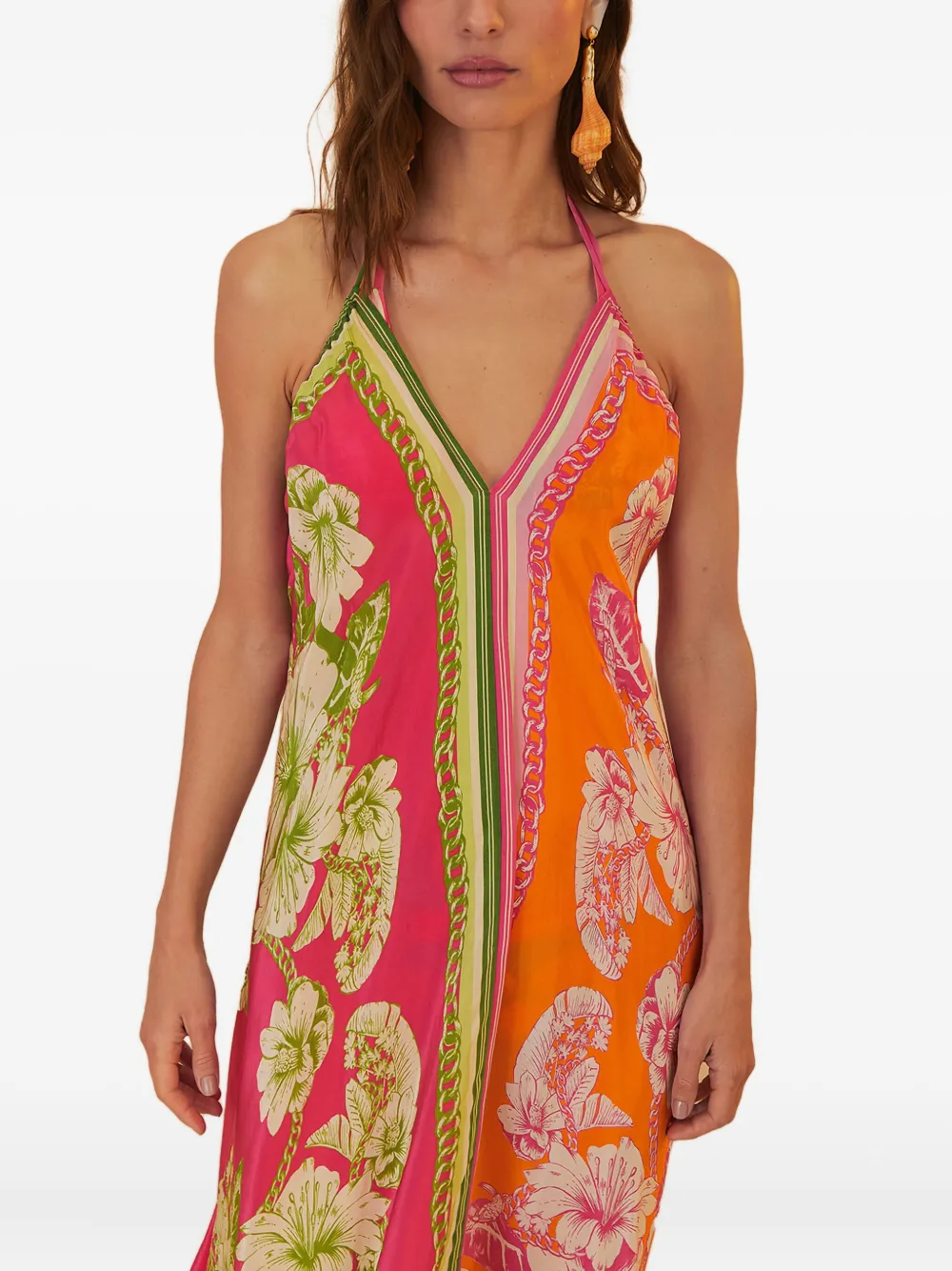 FARM Rio Midi-jurk met bloemenprint - Oranje