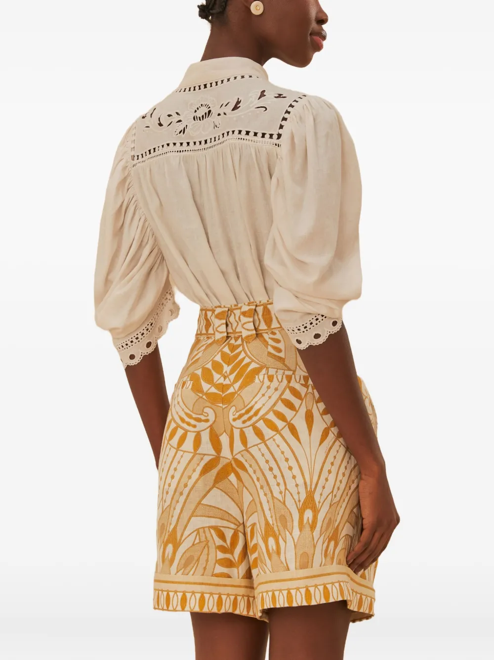 FARM Rio Knielange shorts met bladerprint en ceintuur Oranje