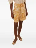 FARM Rio leaf-print belted knee-length shorts - Orange
