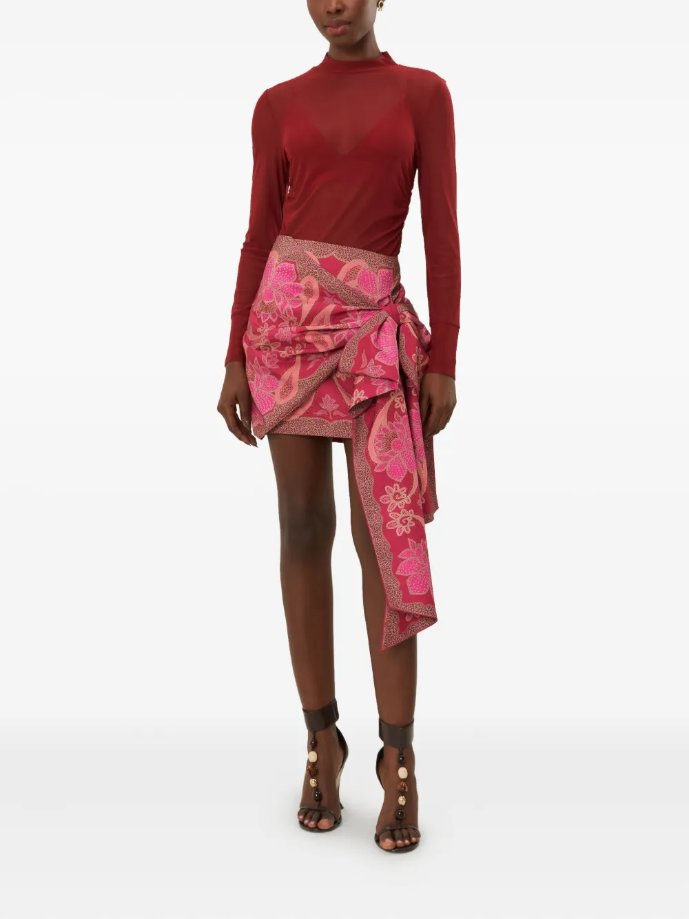 FARM Rio Mini-rok met bloemenprint en strikdetail - Roze