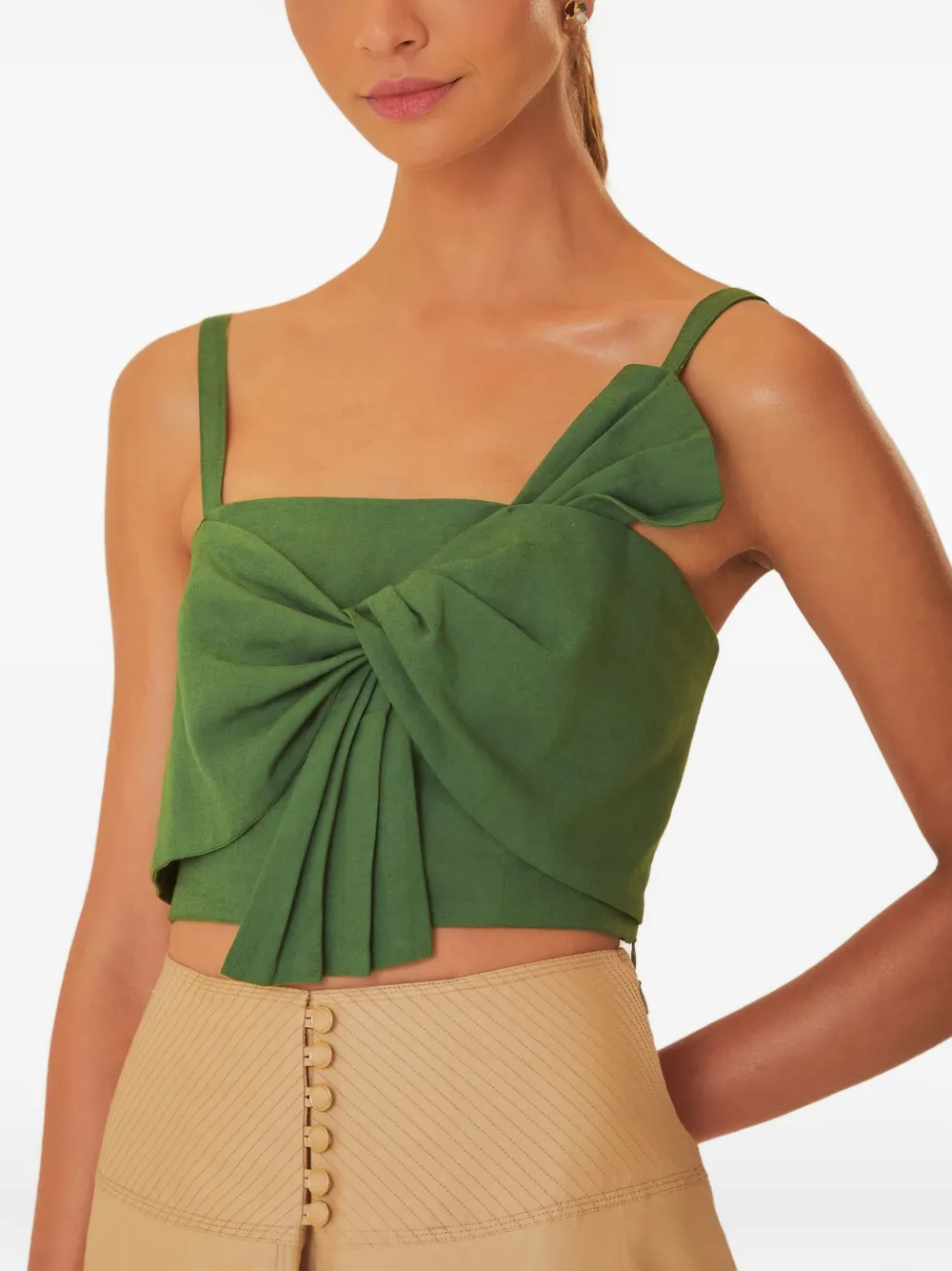 Farm Rio Bow-detail Draped Top In Green