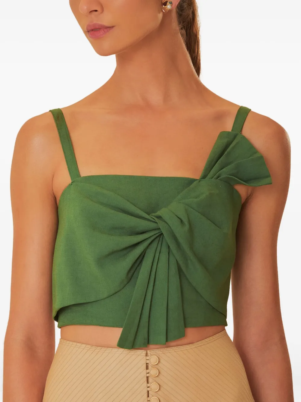 Farm Rio Bow-detail Draped Top In Green