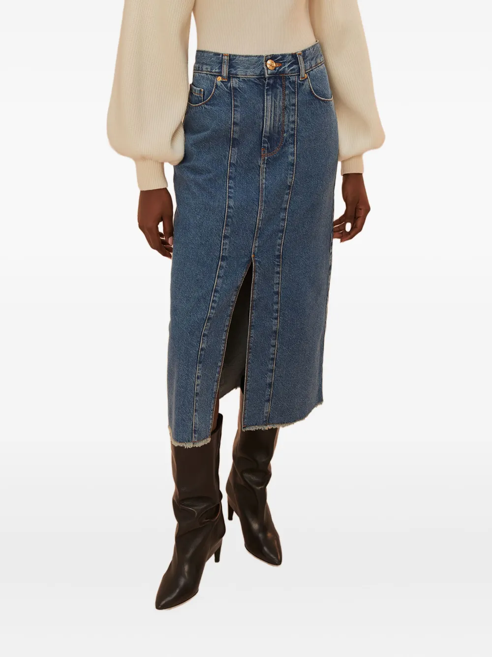 FARM Rio denim panelled midi skirt Blauw