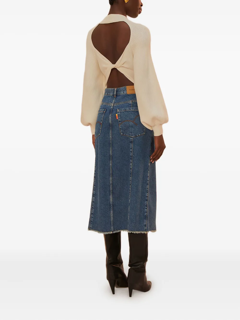 Farm Rio Denim Panelled Midi Skirt In Blue