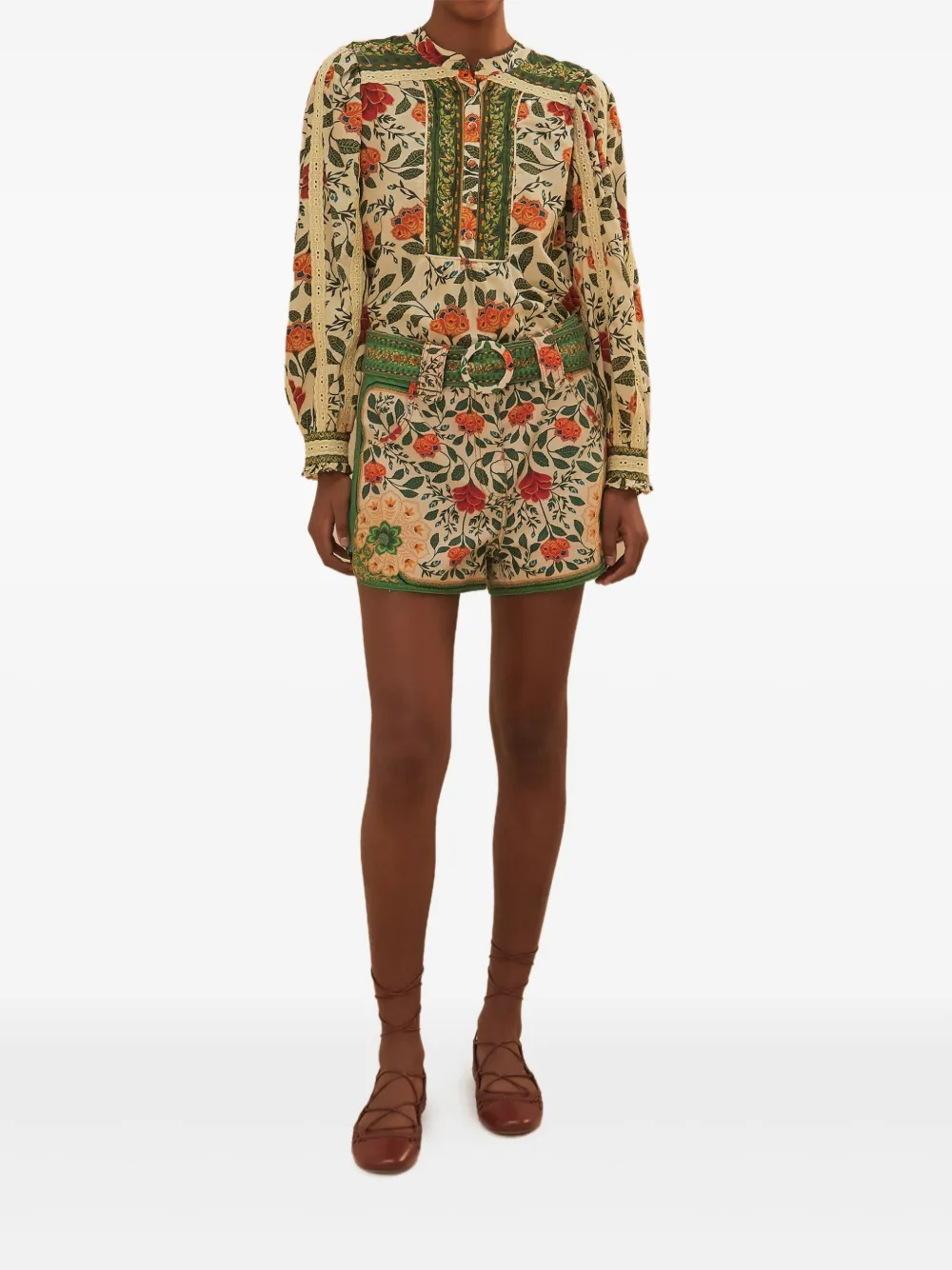 FARM Rio Shorts met bloemenprint - Beige