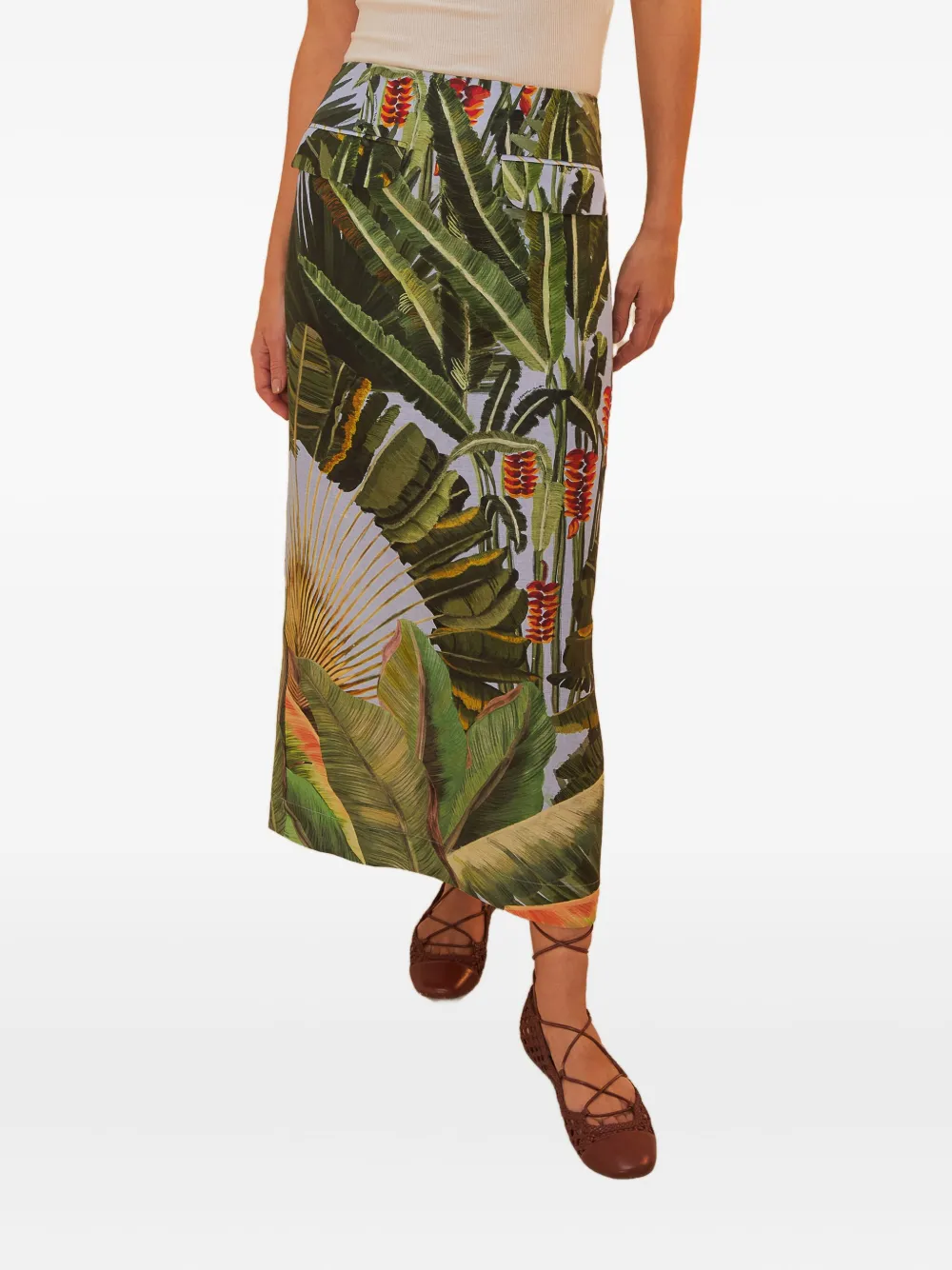 Amazonia Forest-print midi skirt