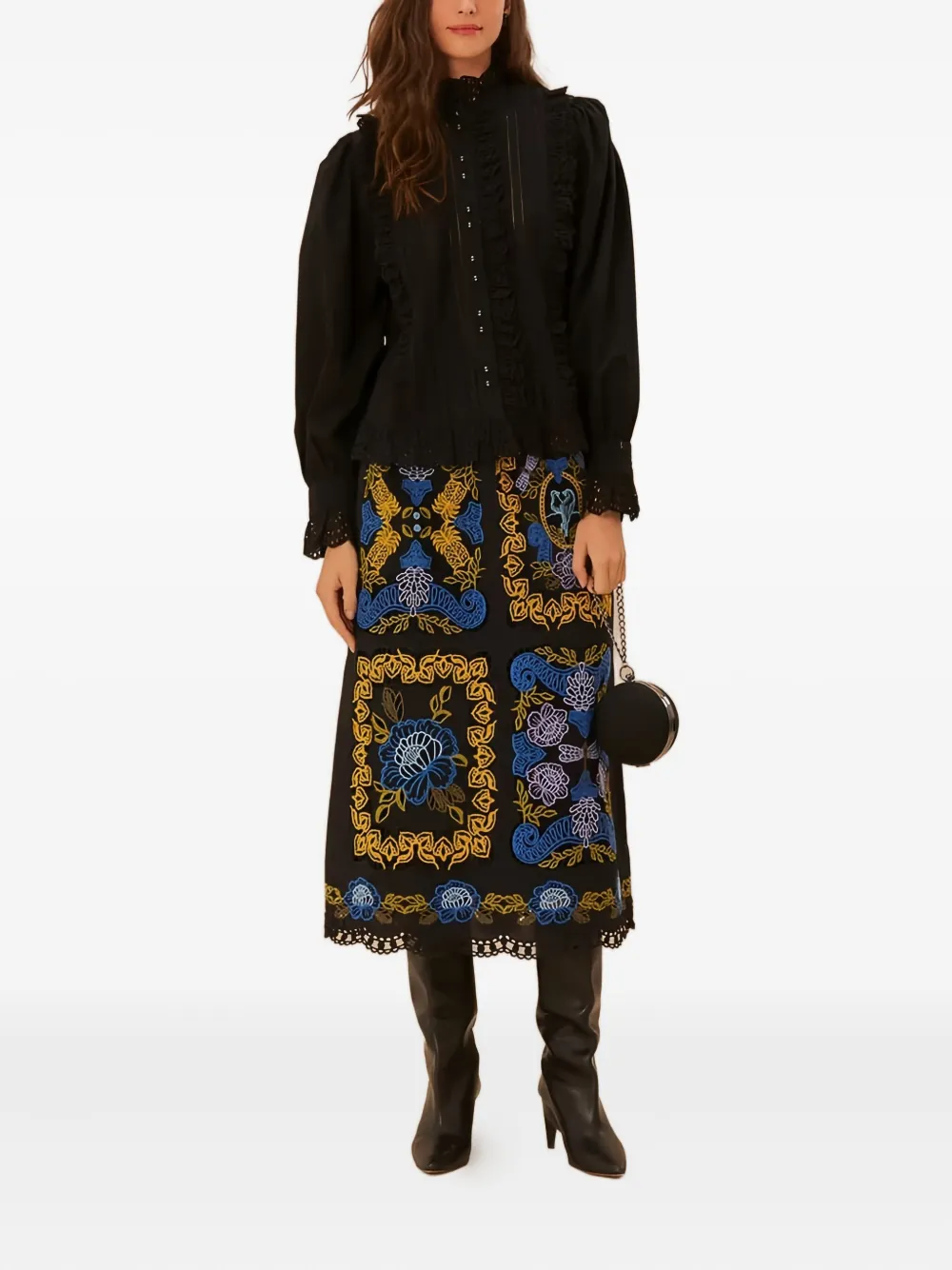 FARM Rio Katoenen blouse met kant - Zwart
