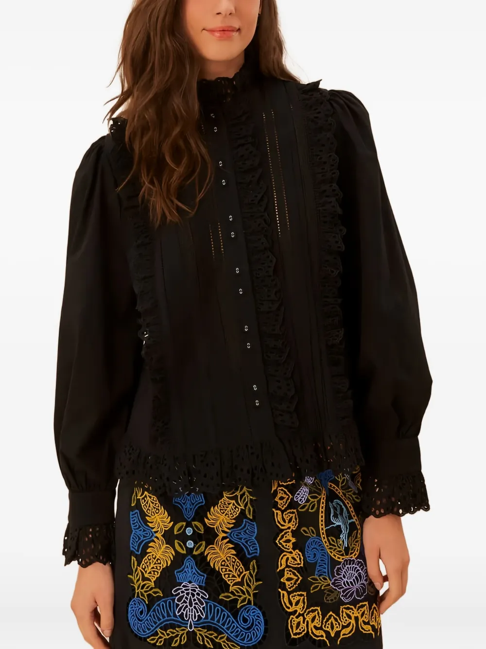 FARM Rio cotton laced shirt | Black | Image 1