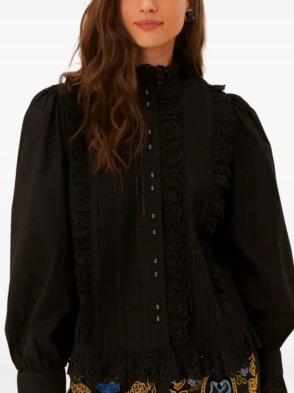 FARM Rio Katoenen blouse met kant Zwart