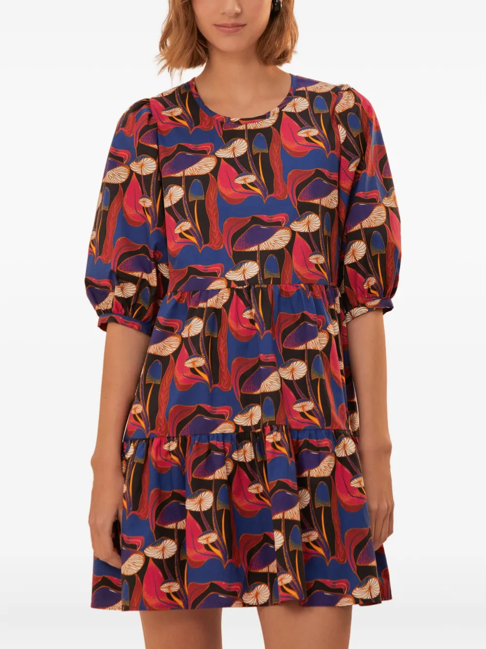 FARM Rio Wild Mushrooms mini-jurk met pofmouwen Rood