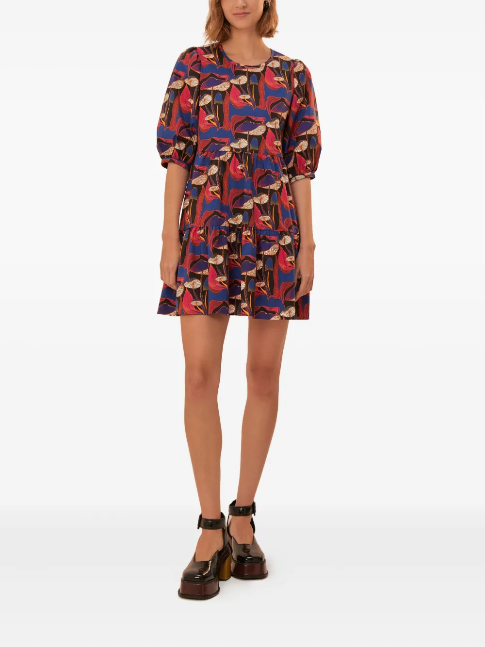 FARM Rio Wild Mushrooms mini-jurk met pofmouwen - Rood