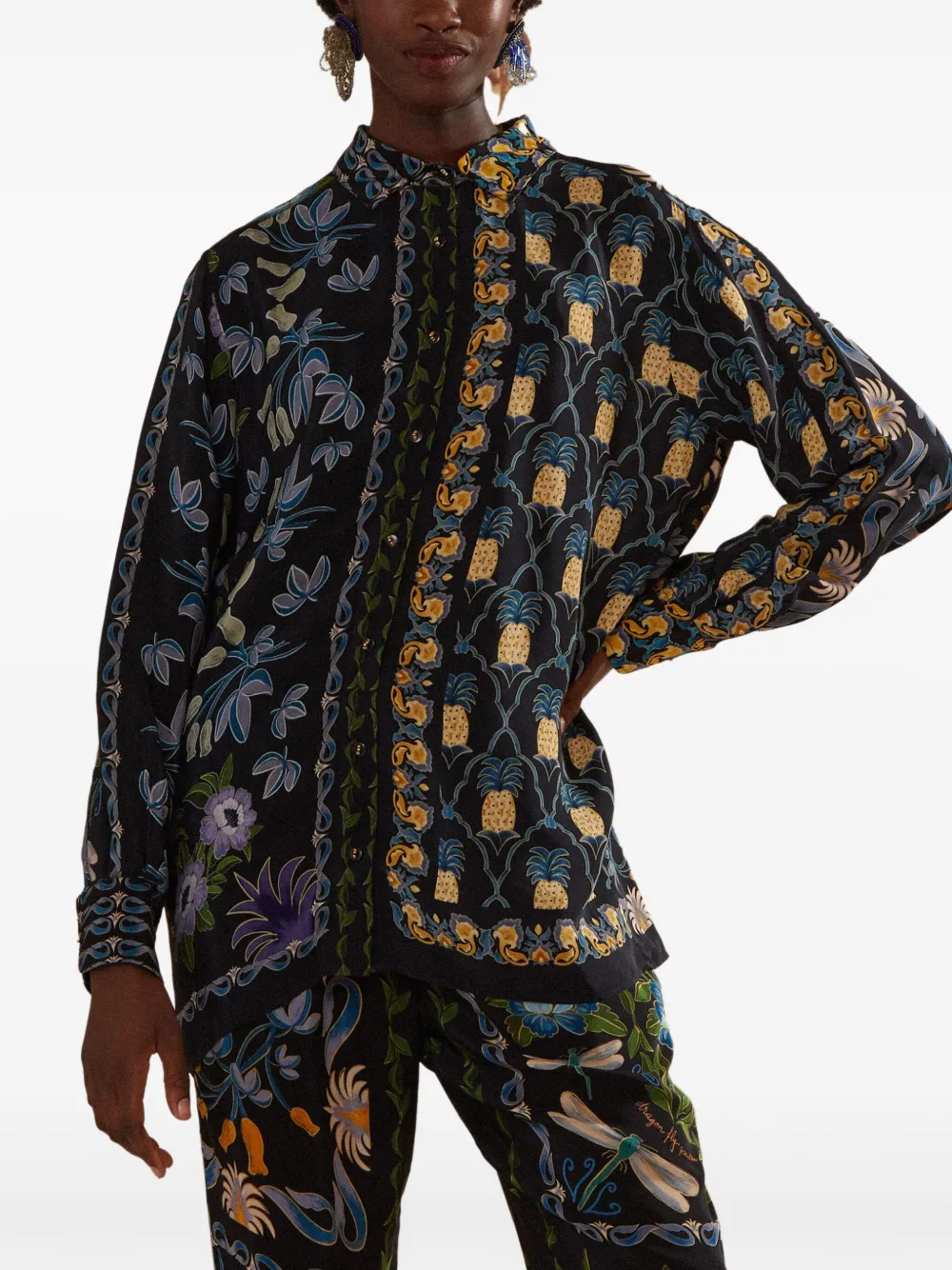 Farm Rio All-over Print Long-sleeved Shirt In Black
