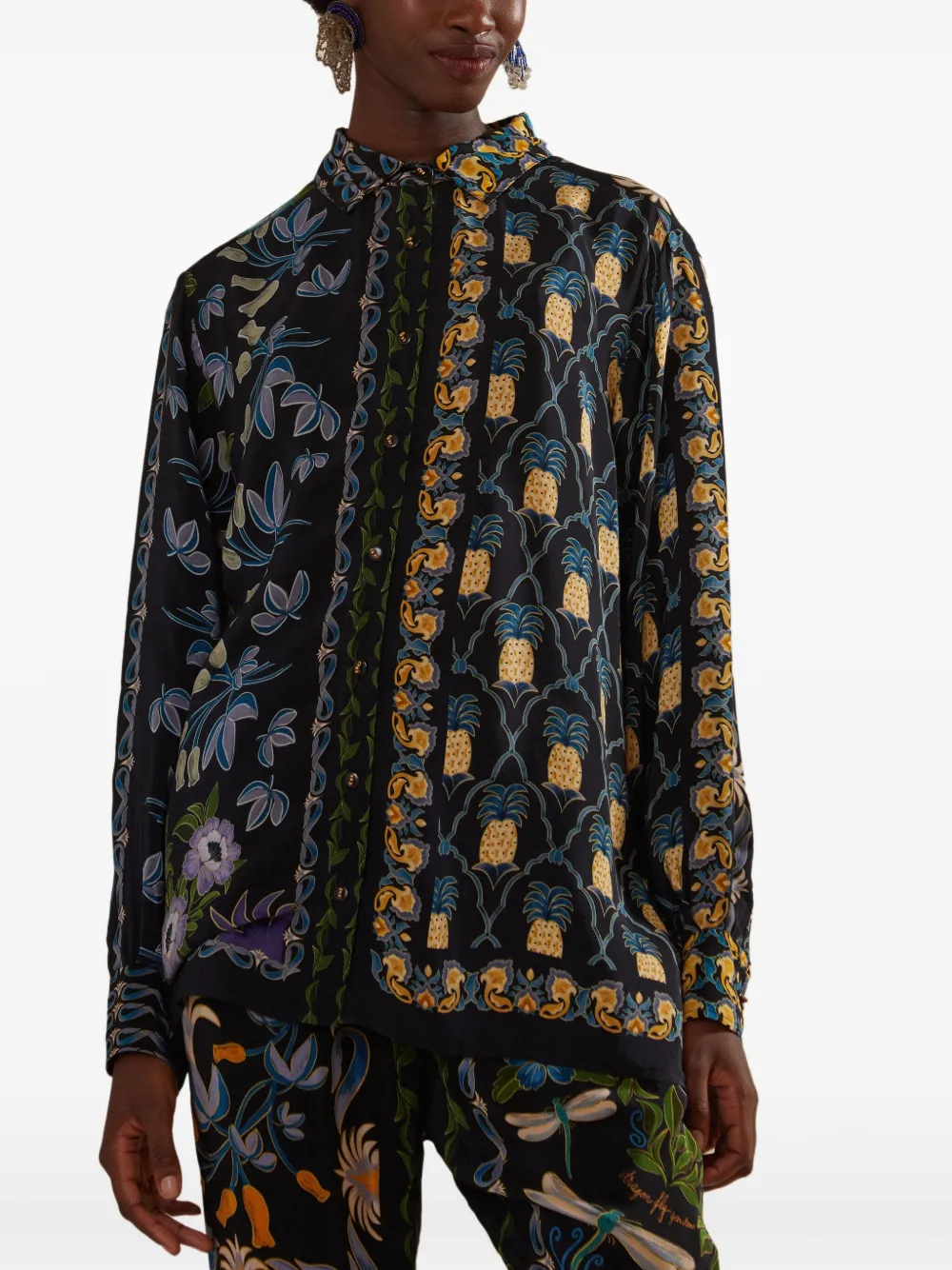 Farm Rio All-over Print Long-sleeved Shirt In Black
