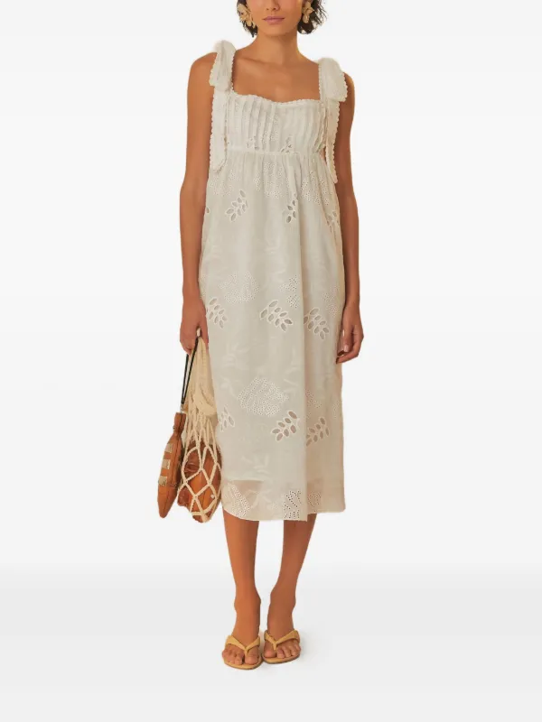 FARM Rio eyelet-embroidered tie-shoulder Midi Dress | White | FARFETCH FARM Rio eyelet-embroidered tie-shoulder Midi Dress | White | FARFETCH
