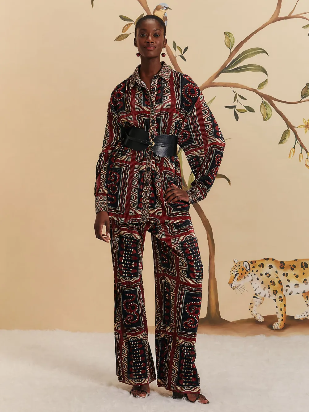 Farm Rio Womens Scarves Black Graphic-print Pleated Woven Trousers In Multi