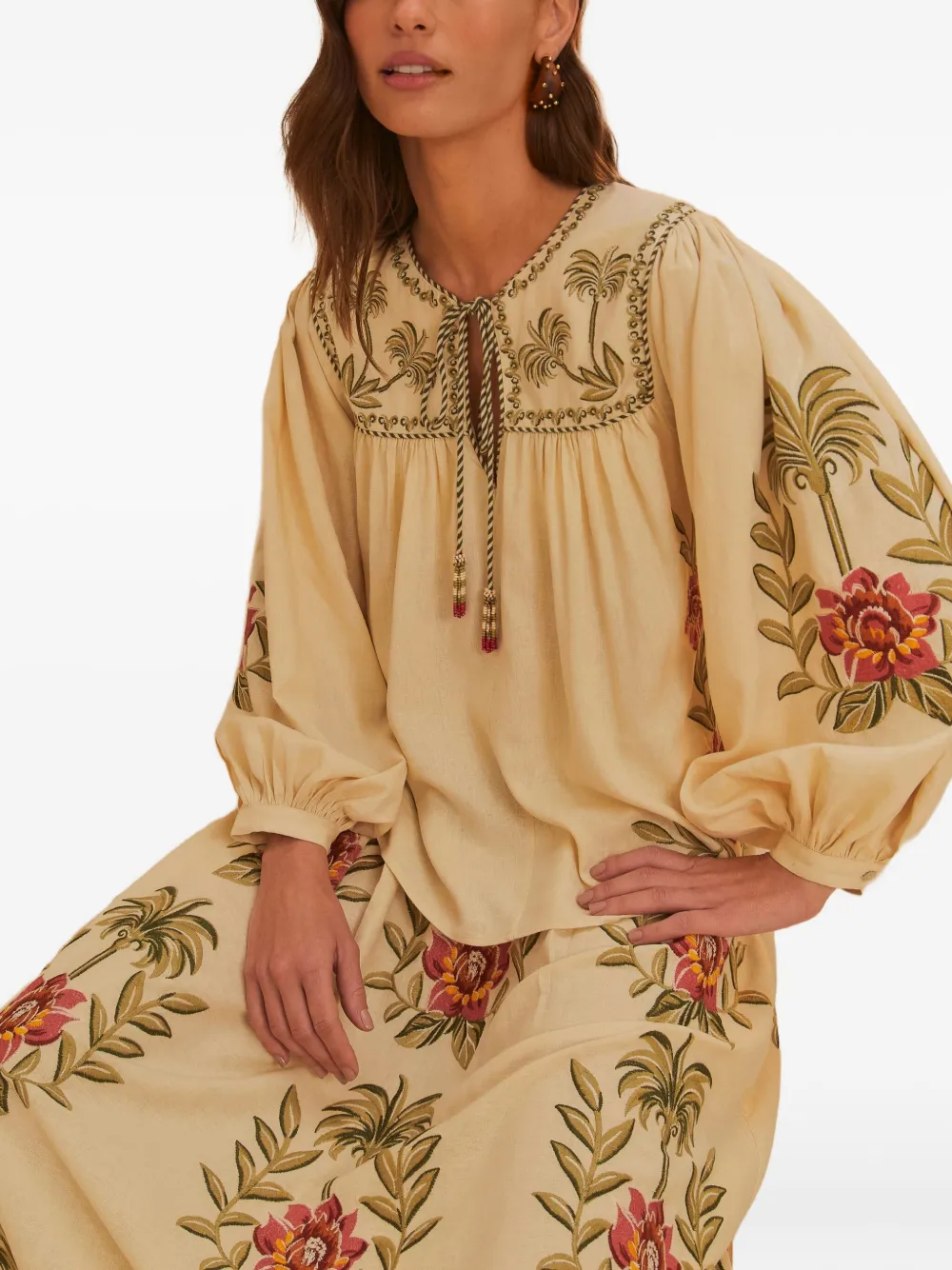 FARM Rio Tropical Flower embroidered blouse - Toni neutri