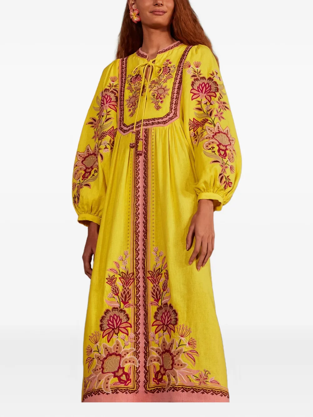 FARM Rio Garden Tapestry midi-jurk met borduurwerk Geel