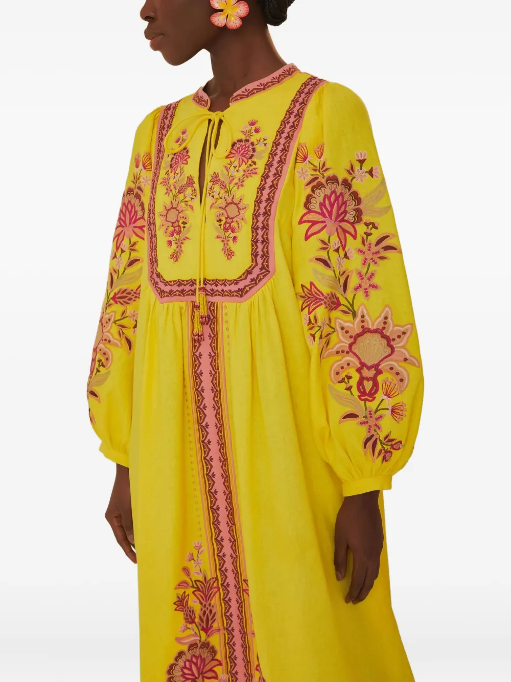 Farm Rio Embroidered Garden Tapestry Midi Dress In Yellow