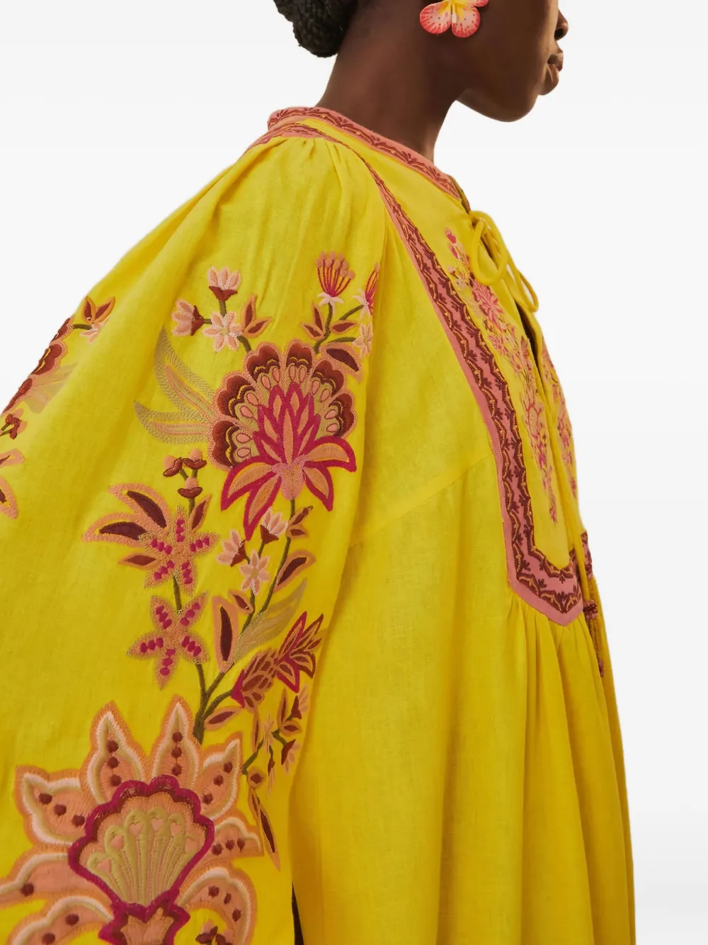 FARM Rio Garden Tapestry midi-jurk met borduurwerk Geel