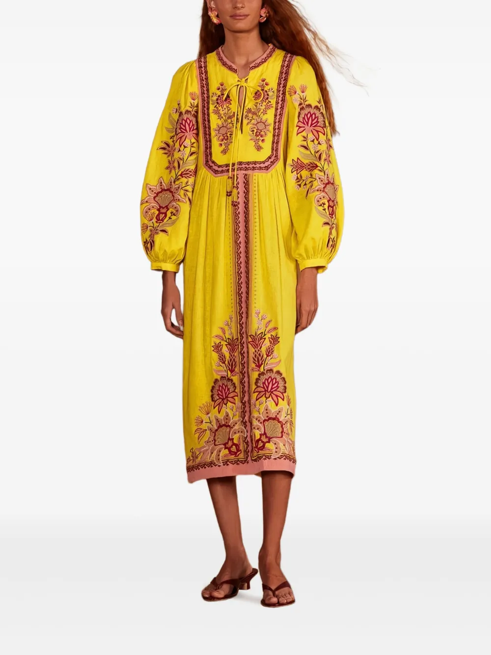 FARM Rio Garden Tapestry midi-jurk met borduurwerk - Geel