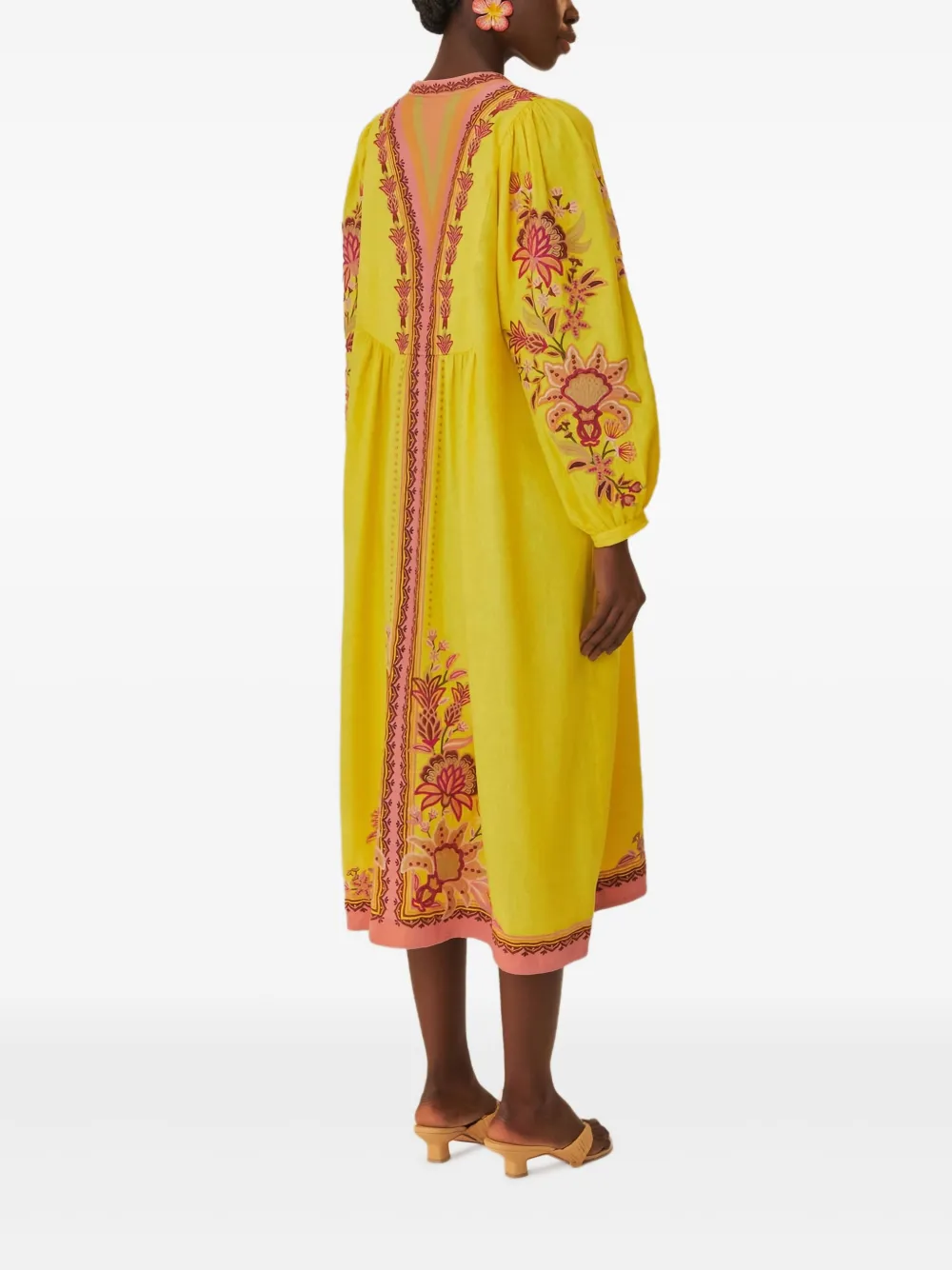 FARM Rio Garden Tapestry midi-jurk met borduurwerk Geel