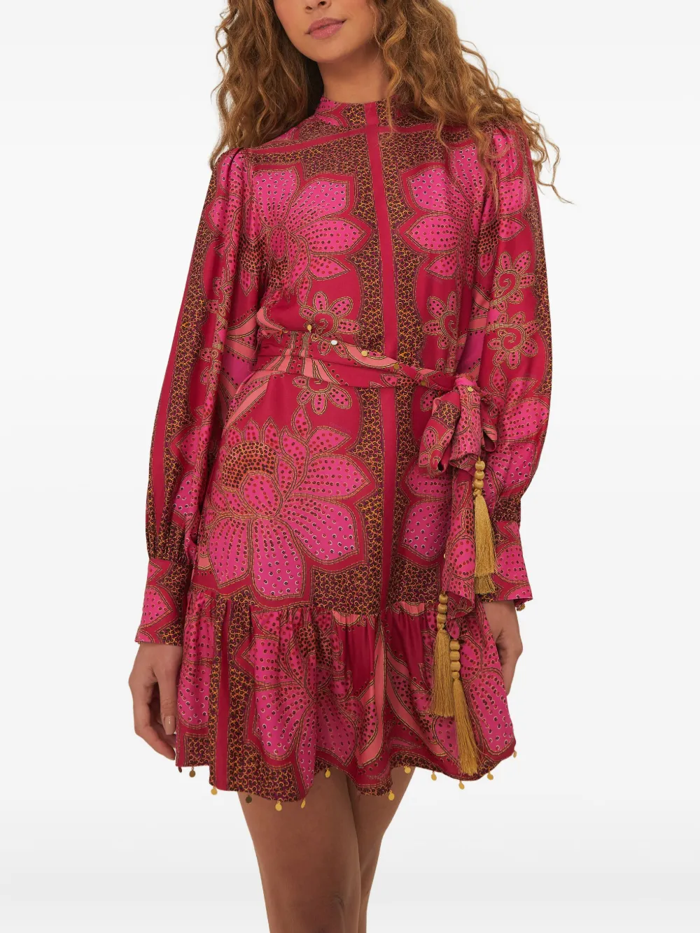 FARM Rio tassel-embellished patterned mini dress Roze