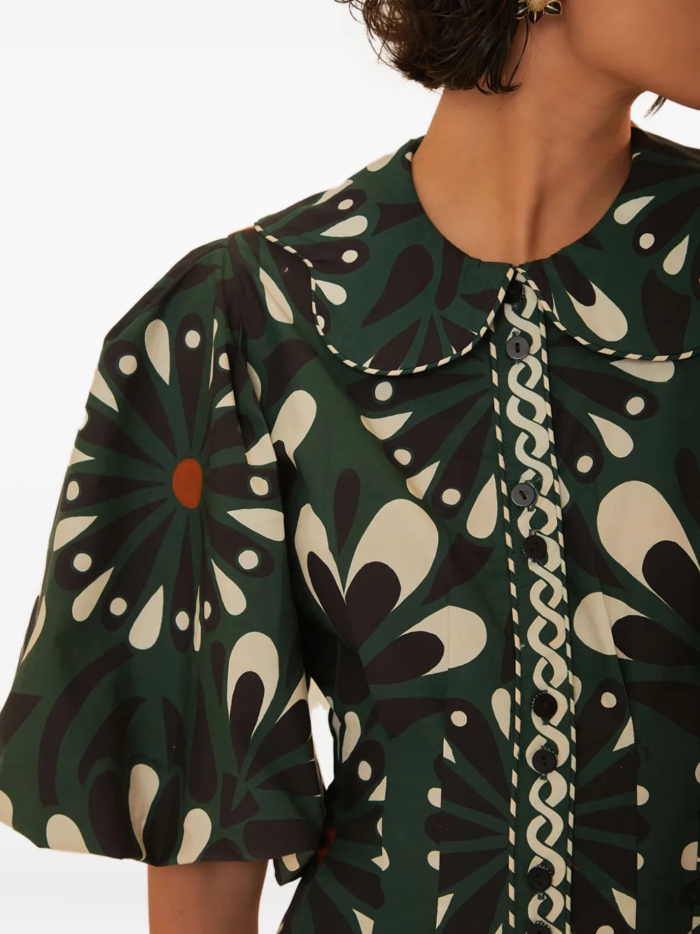 FARM Rio Ainika Flowers Peter Pan-collar puff-sleeve mini dress Groen