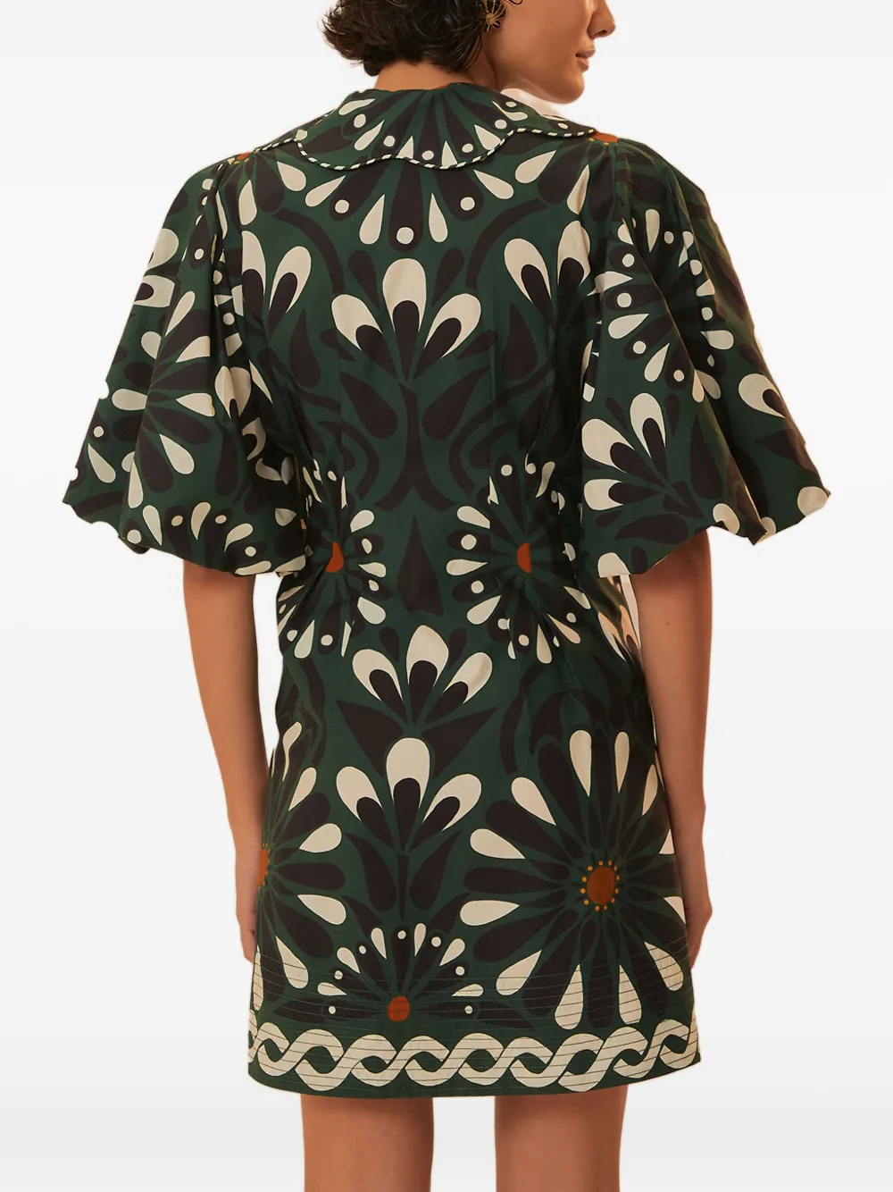 FARM Rio Ainika Flowers Peter Pan-collar puff-sleeve mini dress Groen