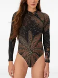 FARM Rio leaf-print ribbed top - Black