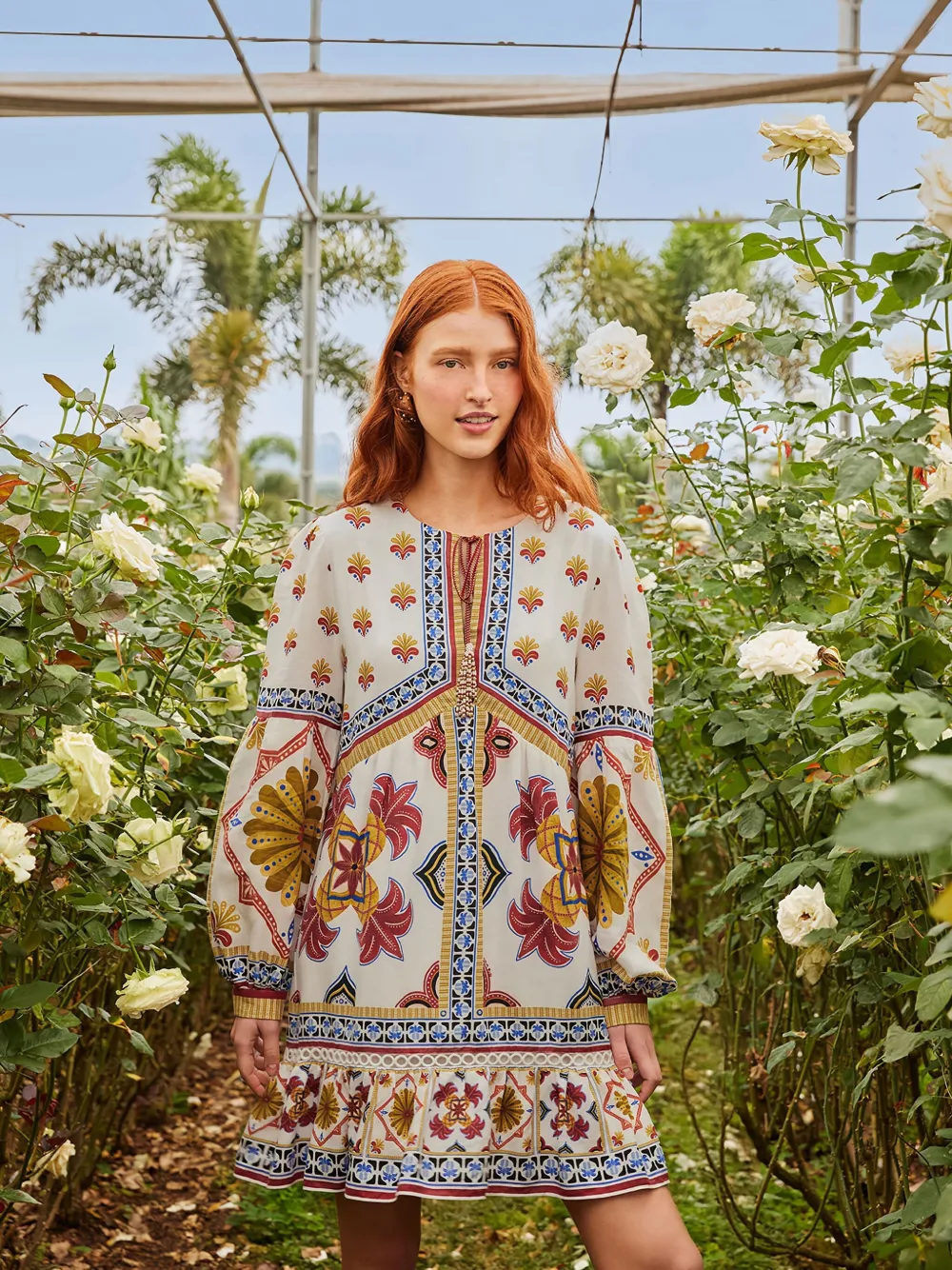 FARM Rio Mini-jurk met bloemenprint Beige