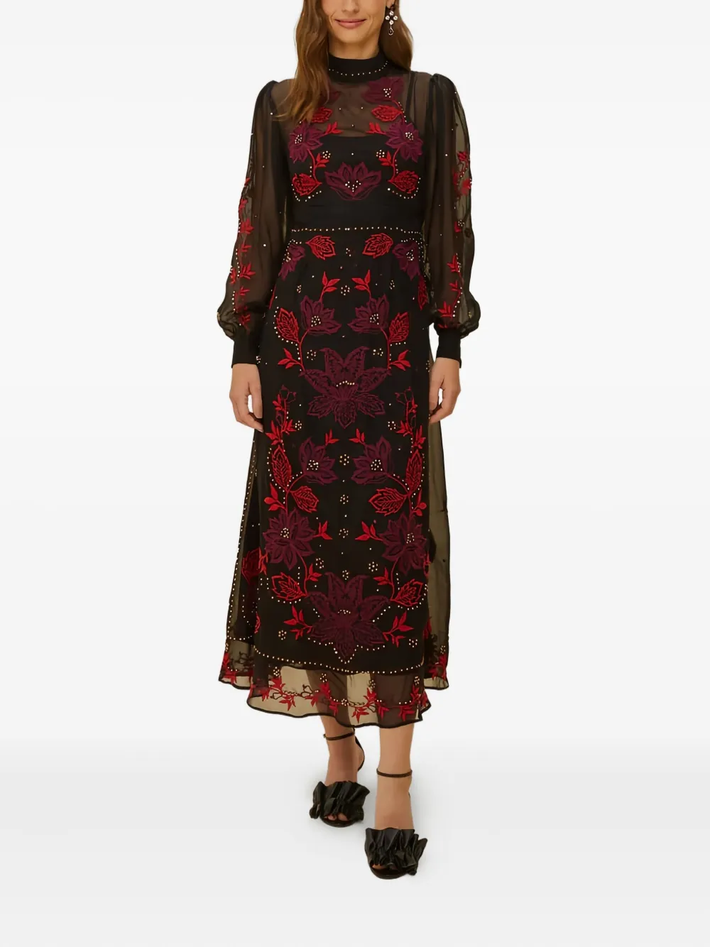 FARM Rio embroidered embellished dress - Zwart