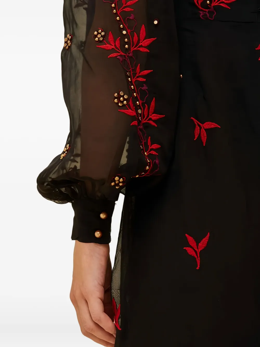 Farm Rio Embroidered Embellished Dress In Black