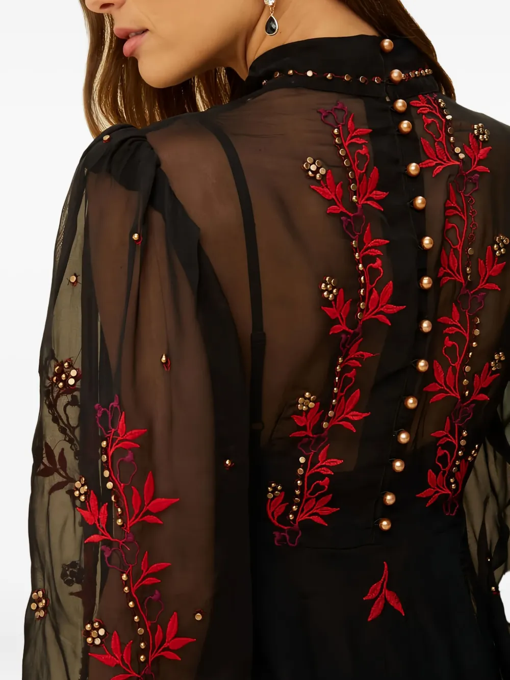 Farm Rio Embroidered Embellished Dress In Black