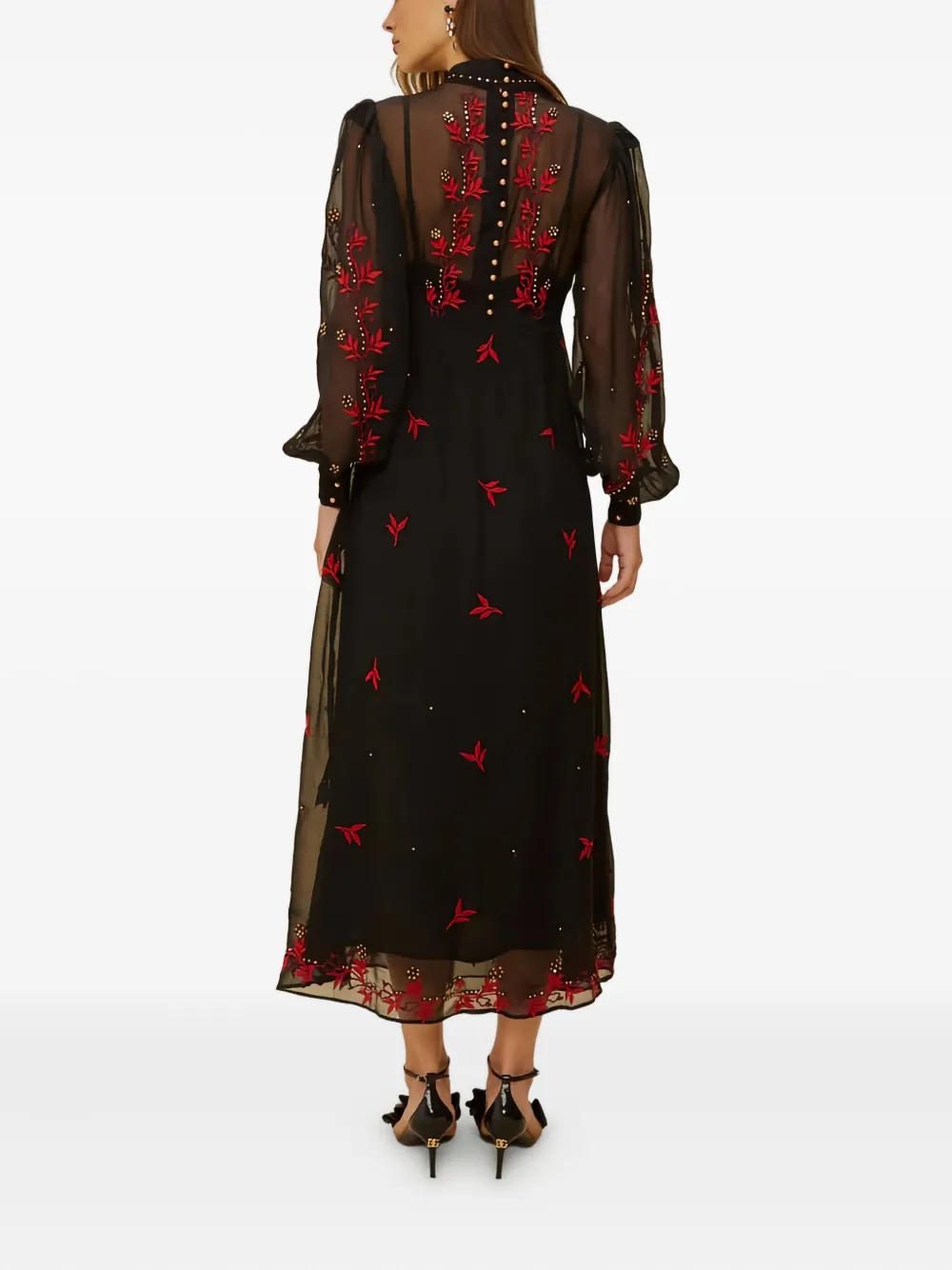 Farm Rio Embroidered Embellished Dress In Black
