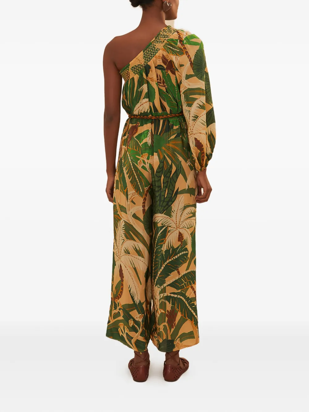 FARM Rio Asymmetrische jumpsuit met tropische print - Beige