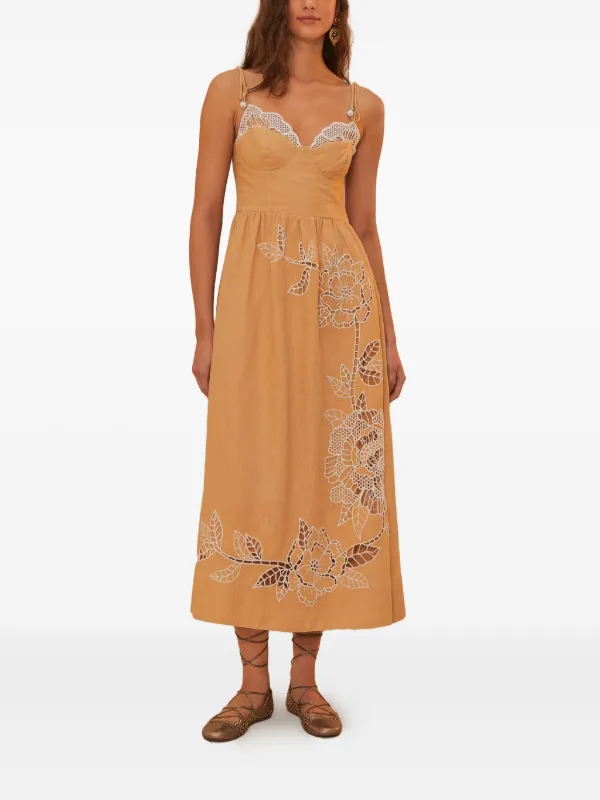 knee length dresses for ladies Farm Rio Women's Delicate Forest Richelieu Embroidered Midi Dress main image 1