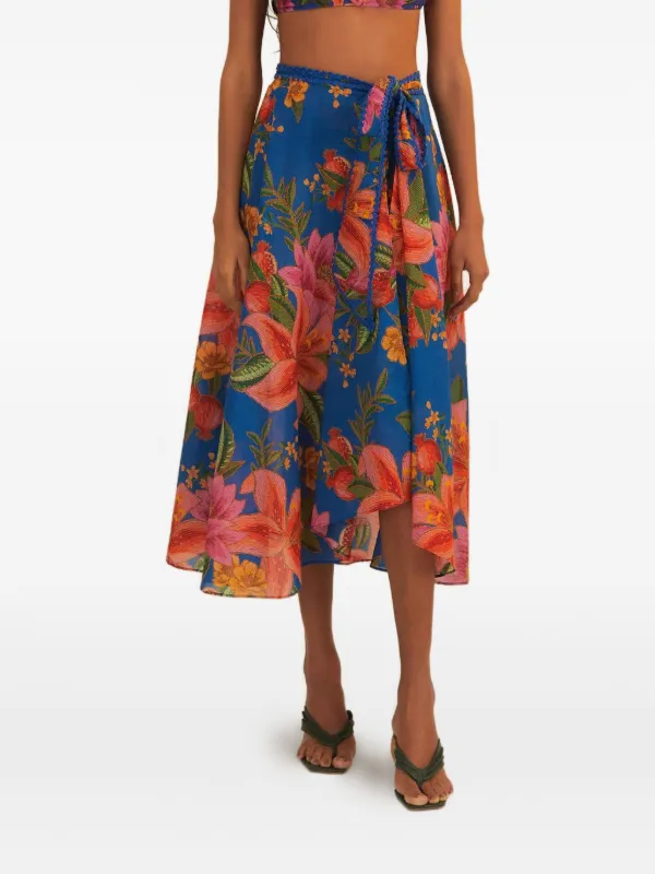 FARM Rio Floral Wrap Midi Skirt Blue FARFETCH PH