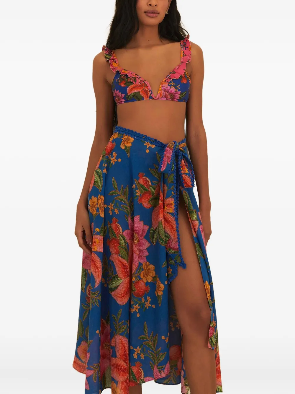 Farm Rio Floral Wrap Midi Skirt In Multi