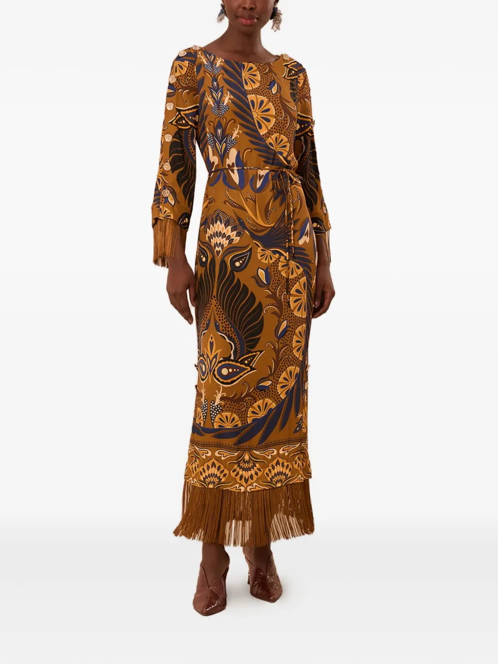 Farm Rio Gold Heart Forest Lenzing™ Ecovero™ Maxi Dress In Brown