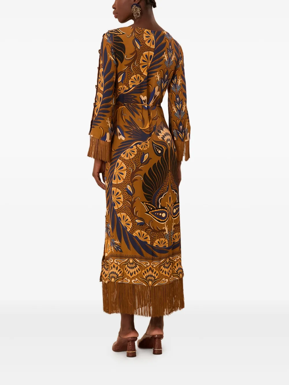 Farm Rio Gold Heart Forest Lenzing™ Ecovero™ Maxi Dress In Brown