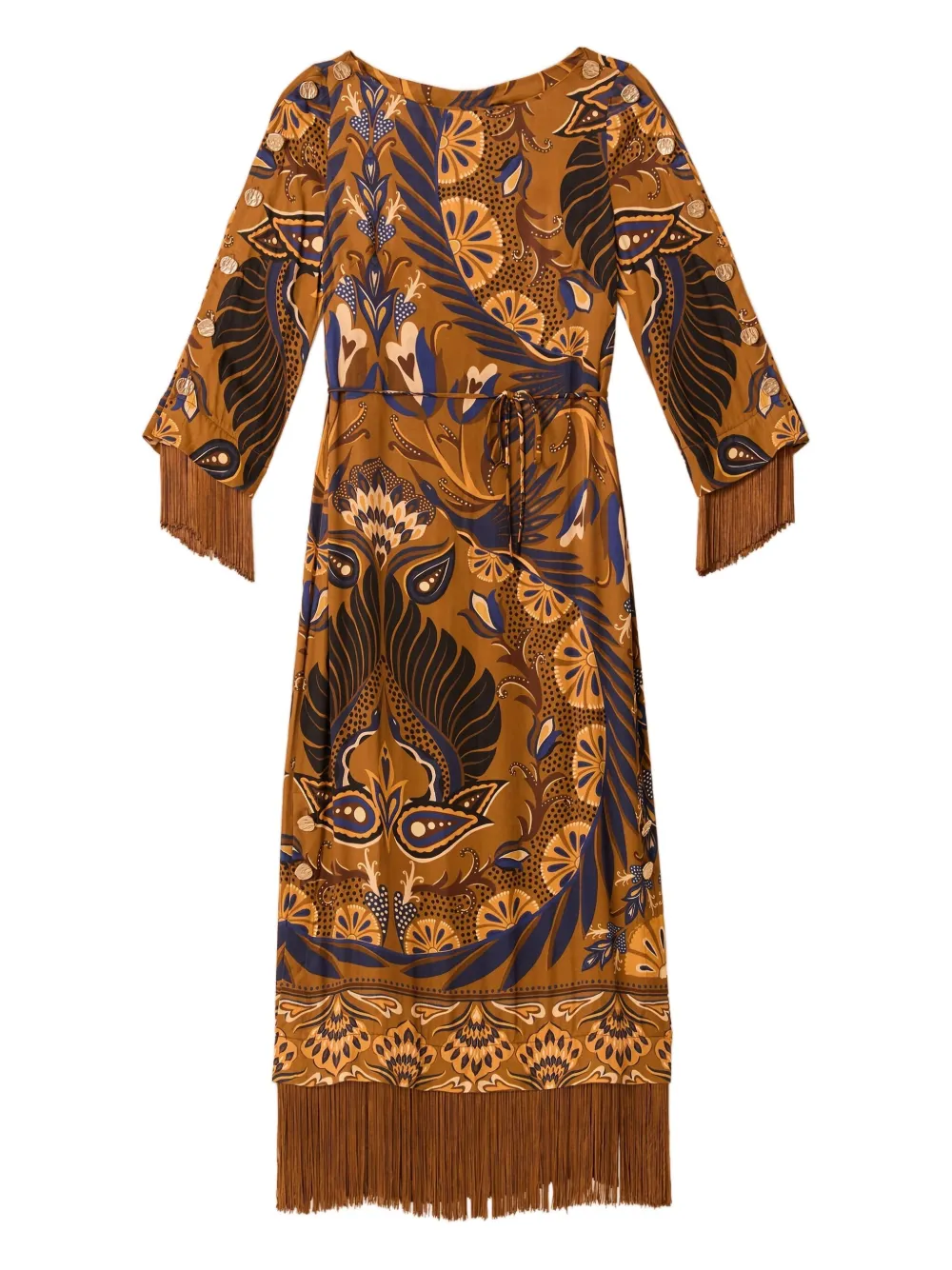 Farm Rio Gold Heart Forest Lenzing™ Ecovero™ Maxi Dress In Brown