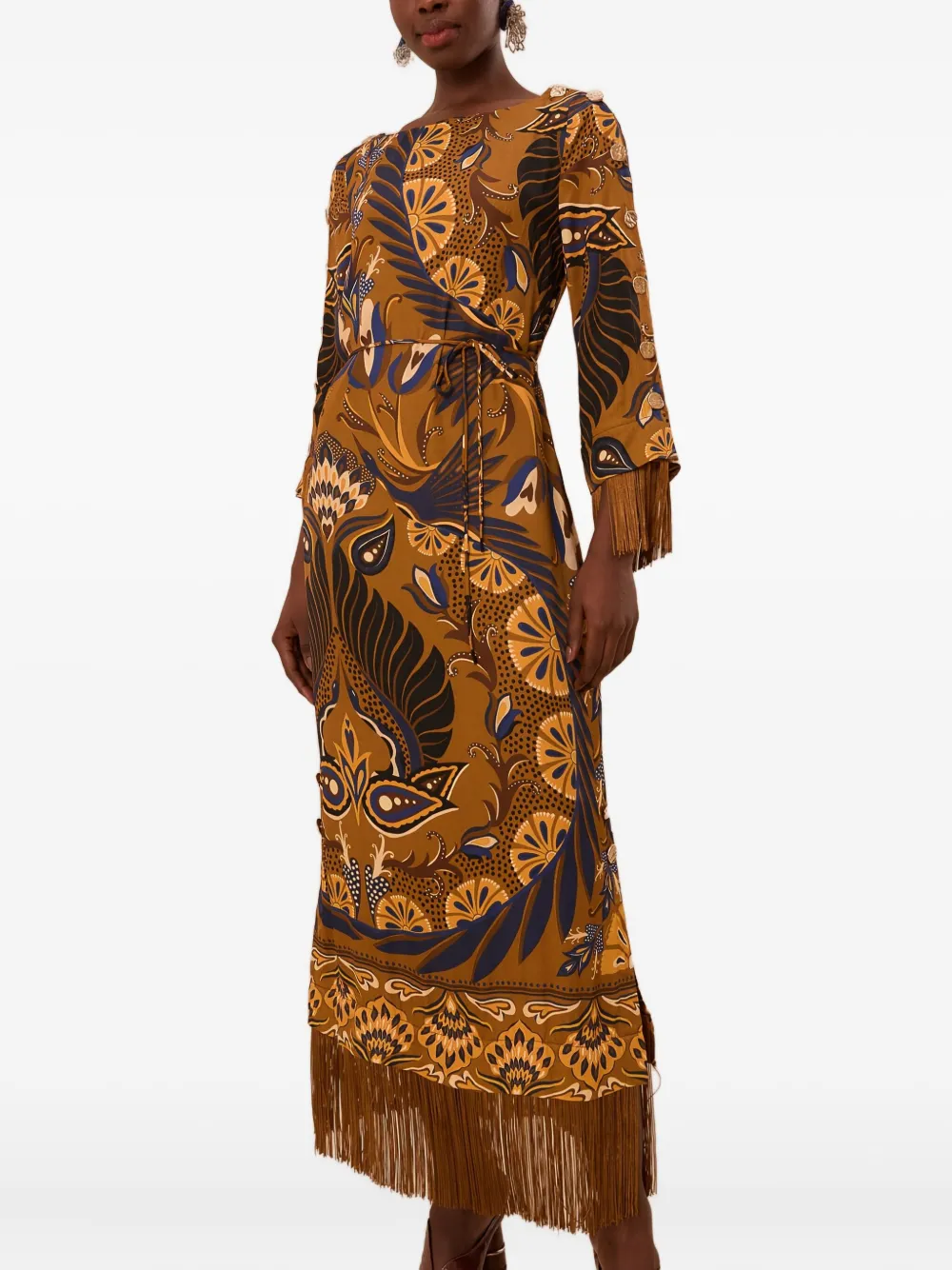 Farm Rio Gold Heart Forest Lenzing™ Ecovero™ Maxi Dress In Brown