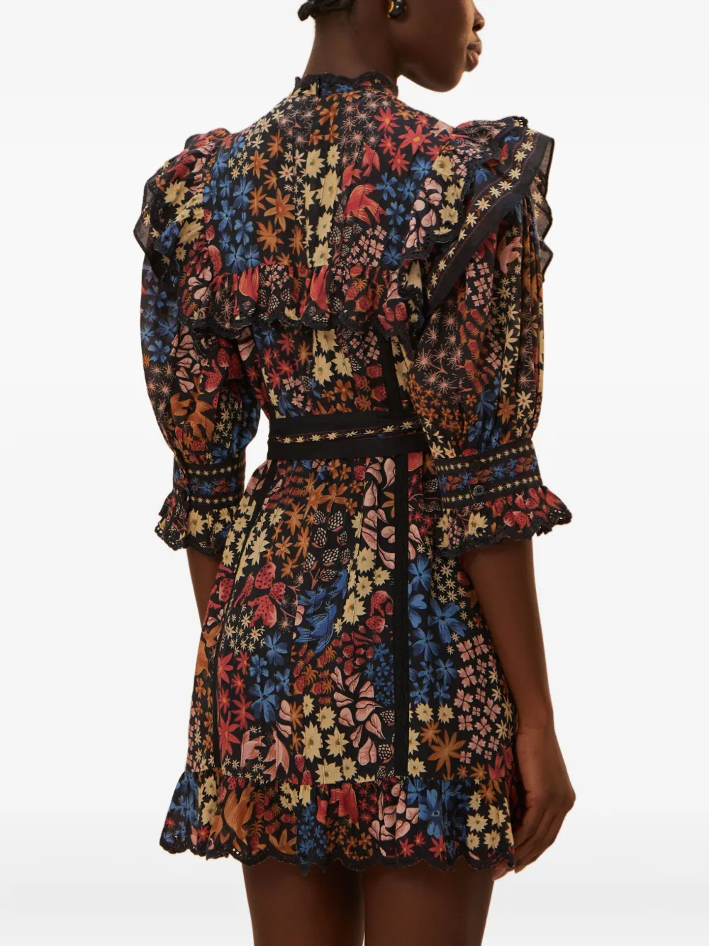 FARM Rio Jujus Garden floral-print ruffled mini dress Zwart