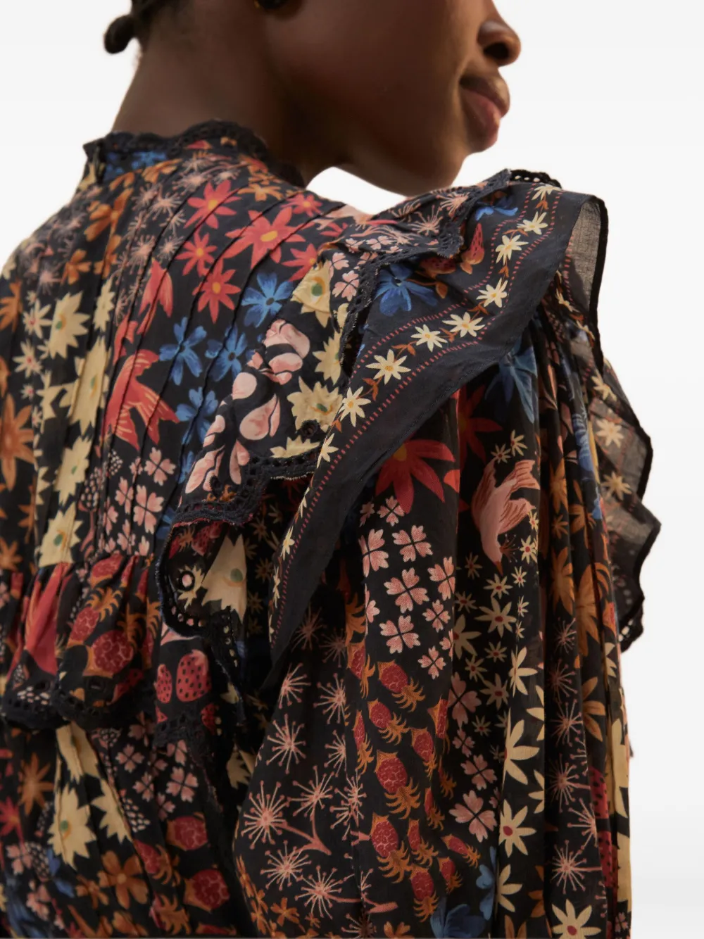 FARM Rio Jujus Garden floral-print ruffled mini dress Zwart