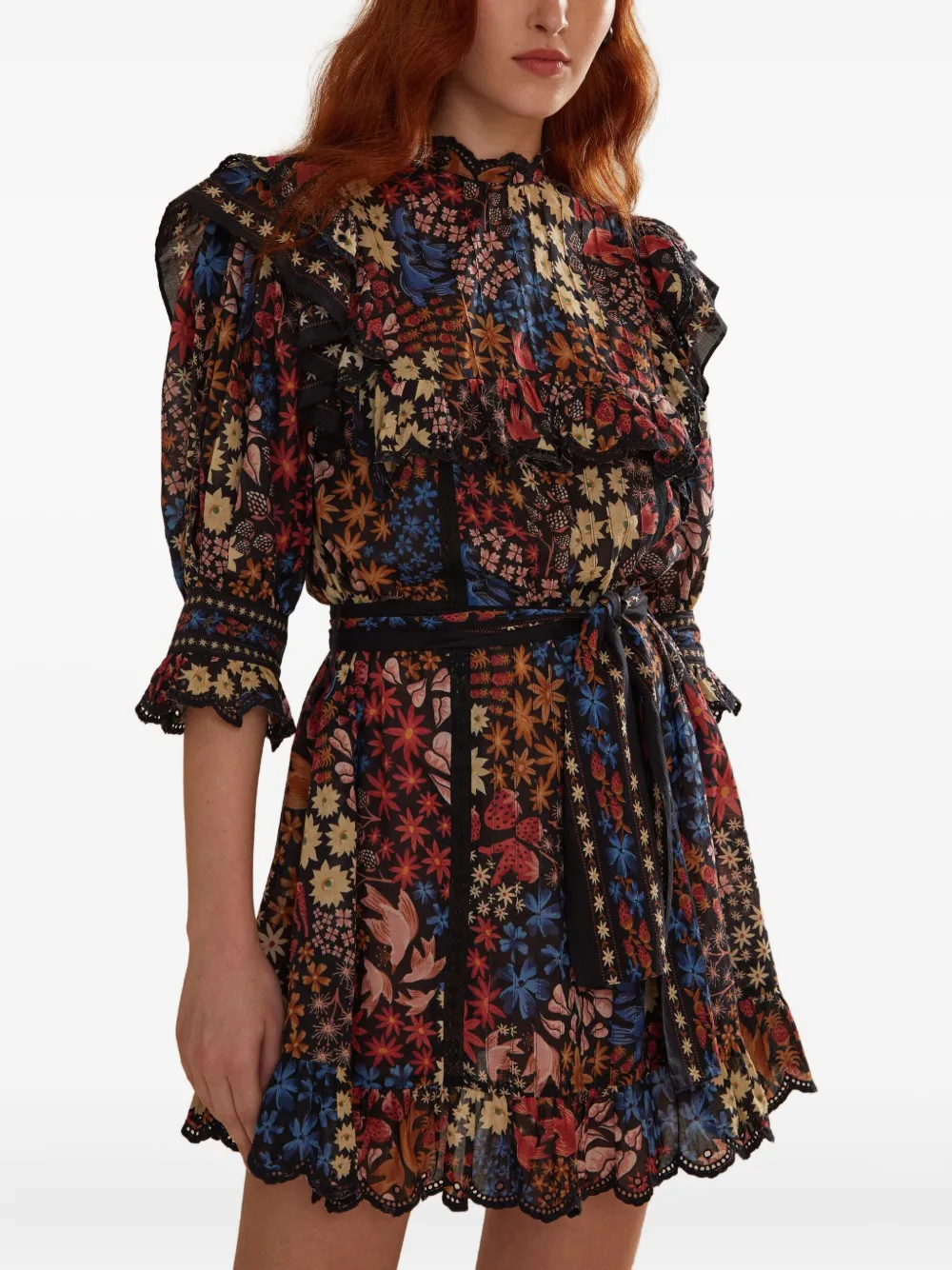 FARM Rio Jujus Garden floral-print ruffled mini dress Zwart