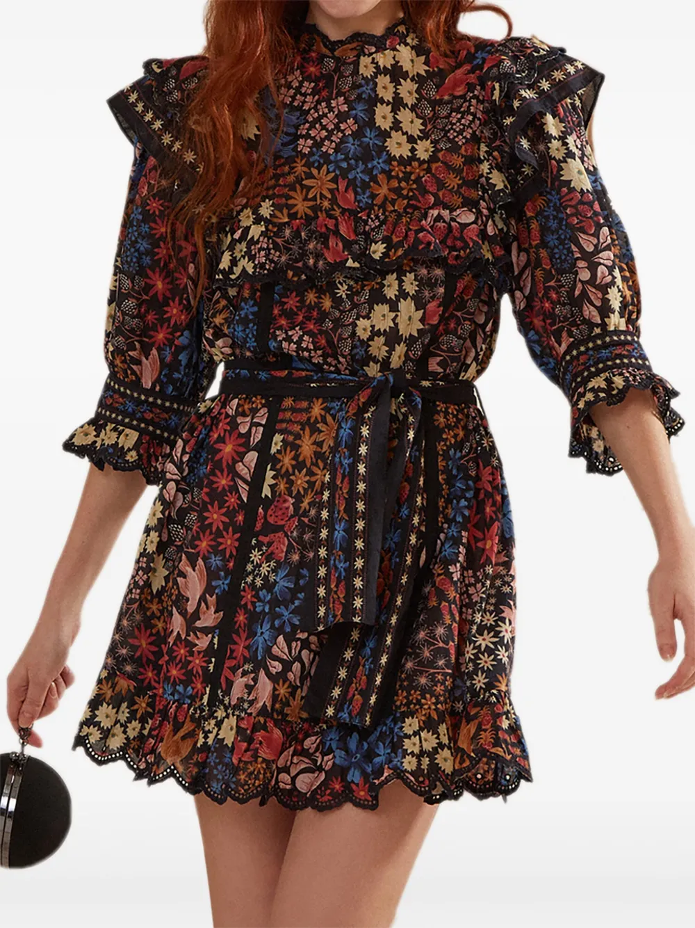 FARM Rio Jujus Garden floral-print ruffled mini dress Zwart
