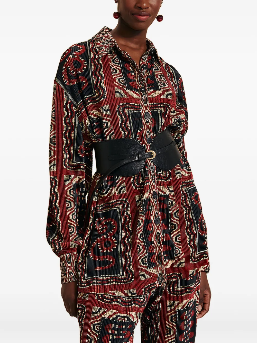 FARM Rio Geplooide blouse met Snake Scarves-print - Zwart