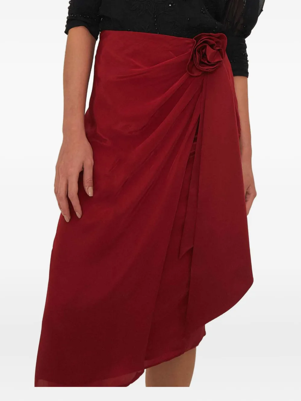 rose-embellished wrap skirt