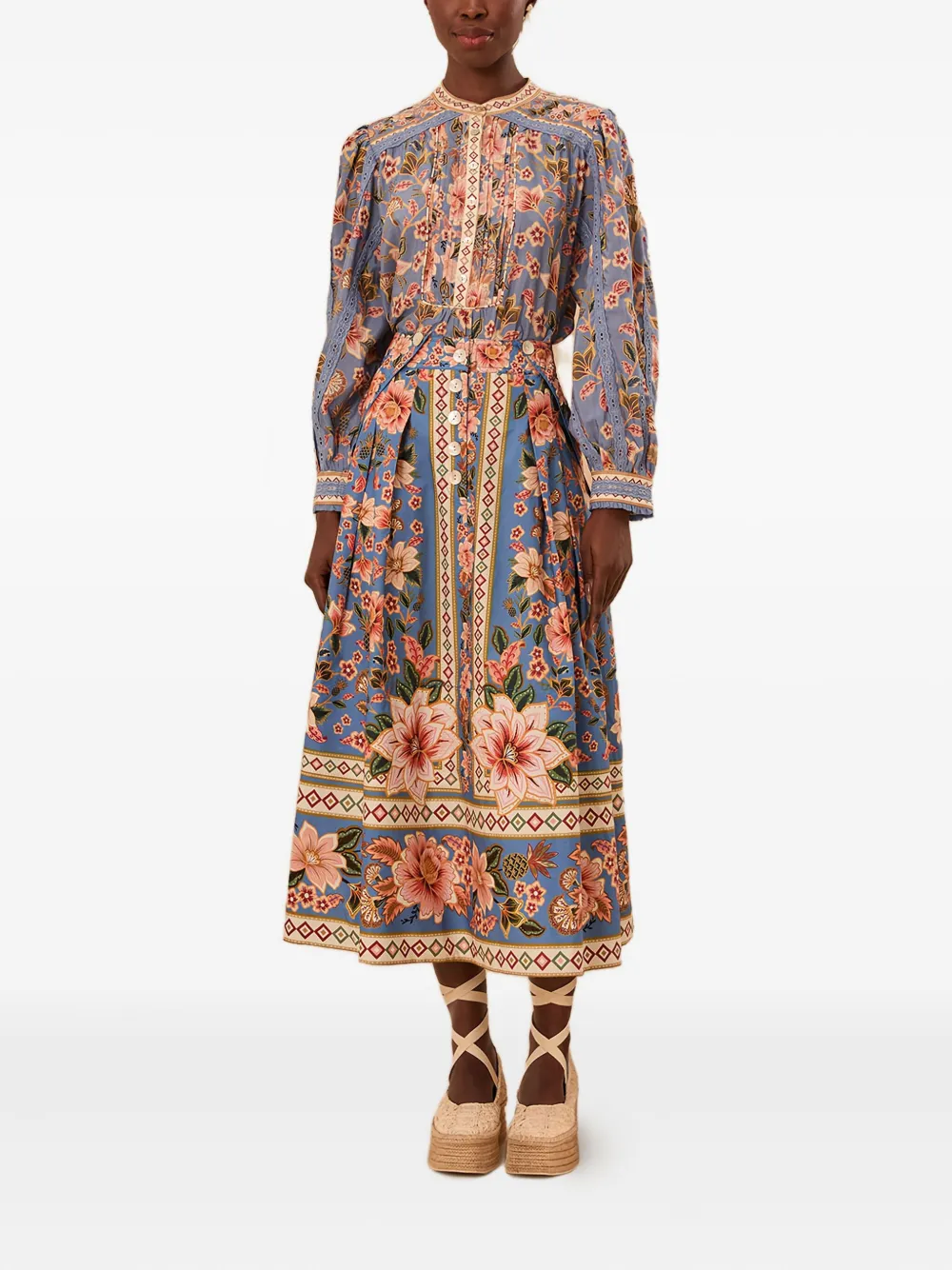FARM Rio Rok met Superbloom Tapestry-print - Blauw